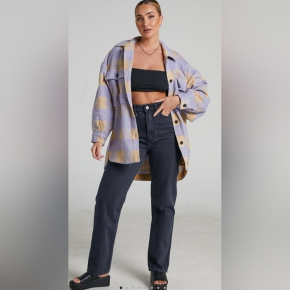 Love + Harmony Plaid Button-Up Shacket Medium Oversized PTP 23 - Picture 3 of 8